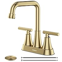 Bathroom Sink Faucet, Hurran 4 inch Brushed Gold Bathroom Faucets for Sink 3 Hole with Pop-up Drain and Supply Hoses, 360 Swivel Spout 2-Handle Centerset Faucet for Bathroom Sink Vanity RV Farmhouse
