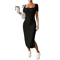 Dresses for Women 2024, Women's Short Sleeve Knitted V Neck Slim Sexy Split Wrap Flattering Curvy, XS, XL