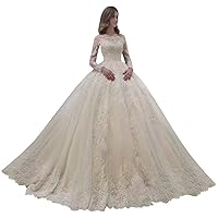 Women's Off Shoulder Sequins Bridal Ball Gowns Train Lace up Corset Wedding Dresses for Bride Long Sleeve