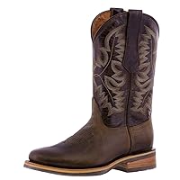 Mens Brown Western Leather Cowboy Boots Rodeo Saddle Roper Toe
