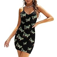 Goat Love Vintage Style Casual Mini Dresses for Women Backless Slip Sundress Sexy V Neck Party Tank Dress