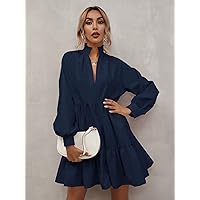 Women's Casual Dresses Notch Neck Smock Dress Charming Mystery Special Beautiful (Color : Navy Blue, Size : X-Small)