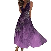 Womens Summer Dresses Sexy V Neck Maxi Dresses Flowy Elegant Cocktail Dresses Casual Plus Size Floral Dresses