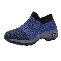 Holibanna Air Cushion Sneakers Breathable Running Shoes No Shoelace Mesh Slip On Sneakers (Dark Blue and Grey) Size 36