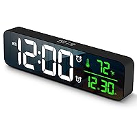 Digital Large Display Alarm Clock for Living Room Office Bedroom Decor LED Electronic Date Temp Display Wall Electric Clocks Automatic Brightness Dimmer Smart Cool Modern Desk Accessories Black