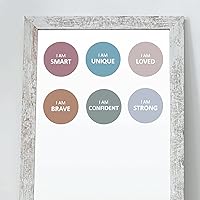 Affirmation Mirror Decals - Set of 6 Colorful Vinyl Circle Dot Stickers I Am Smart, Unique, Loved, Brave, Confident - Bathroom Bedroom Dorm Apartment