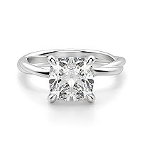 Siyaa Gems 1.80 CT Cushion Diamond Moissanite Engagement Ring Wedding Ring Eternity Band Vintage Solitaire Halo Hidden Prong Silver Jewelry Anniversary Promise Ring Gift