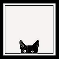 Buyartforless Work Framed Curiosity Cat by Jon Bertelli 11x11 Art Print Poster Wall Decor Black and White Photograph of Kitty Kitten Peeking, White