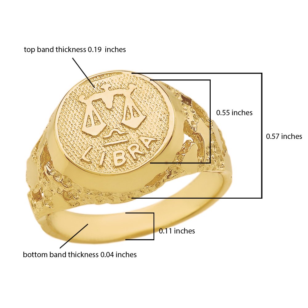 Astrology Jewelry Solid 14k Yellow Gold Libra Zodiac Sign Band Nugget Men's Ring