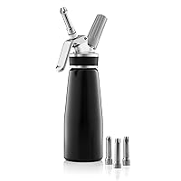 FineDine Professional Whipped-Cream Dispenser - Highly Durable Aluminum Cream Whipper, 3 Various Stainless Culinary Decorating Nozzles and 1 Brush - Canister with Recipe Guide - Homemade Cream Maker