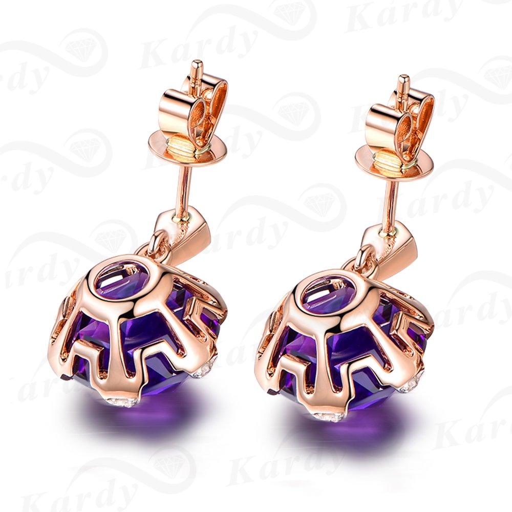 Fine Jewelry Design Dangle Drop Rose Gold Purple Amethyst Gemstone Diamond Promise Engagement Earrings Sets