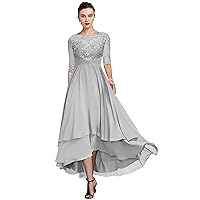 Women's Half Sleeves Mother of The Bride Dresses High Low Lace Chiffon Formal Party Gown