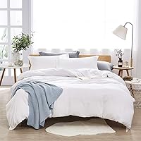 Duvet Cover King,Washed Microfiber King Size Duvet Cover Set,Solid Color - Soft and Breathable with Zipper Closure & Corner Ties (White, King)