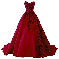 Kivary Gothic Black Satin Lace V Neck A Line Long Prom Corset Wedding Dresses