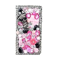 Crystal Wallet Phone Case Compatible with iPhone XR - Skull - Pink - 3D Handmade Sparkly Glitter Bling Leather Cover with Screen Protector & Beaded Phone Lanyard