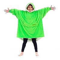 THE COMFY JR | The Original Oversized Microfiber & Sherpa Wearable Blanket for Kids, Seen On Shark Tank, One Size Fits All (Neon Green)