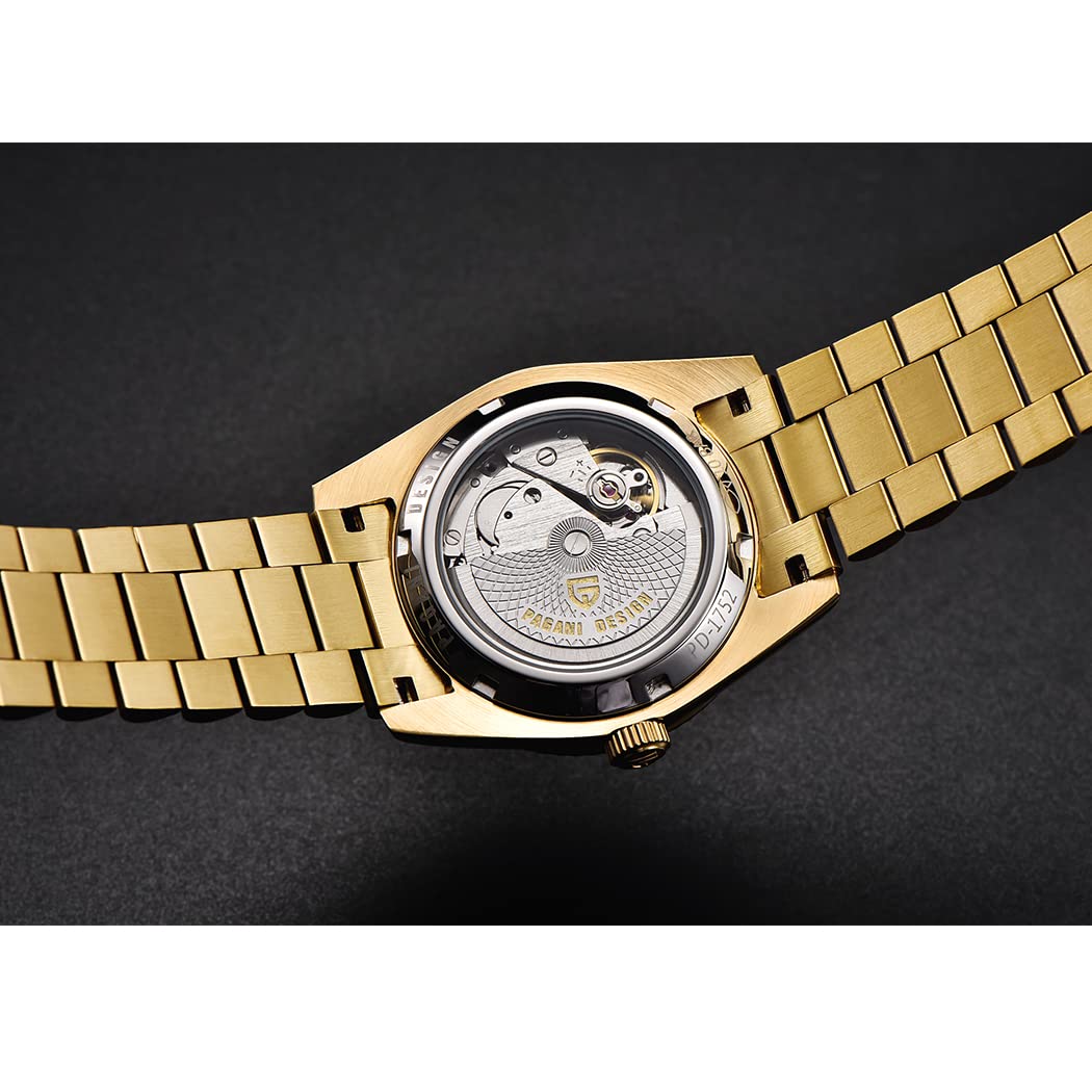 Pagani Design Herrenuhren, 36mm automatische mechanische Edelstahl 100M wasserdichte Luxus-Armbanduhr für Männer, doppelte Datumsanzeige Saphirglas Zifferblatt