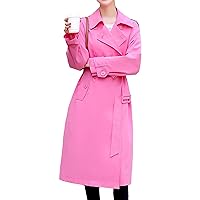 Women Mid Long Trench Coat Single Breasted Classic Lapel Overcoat Spring Fall Fashion Windbreaker Jacket with Belt