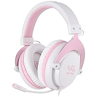 MPOWER Stereo Gaming Headset for PS4, PC, Mobile, Noise Cancelling Over Ear Headphones with Retractable and Flexible Mic & Soft Memory Earmuffs for Laptop Nintendo Switch Games-Angel Edition