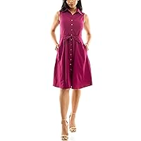 Sharagano Women's Sleeveless Button Front Shirt Dress with Sweep