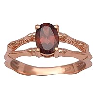 6X8 MM Oval Red Garnet 925 Sterling Silver Stackable Rose Gold Ring