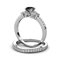 Black & White Diamond Butterfly Engagement Ring & Wedding Band Set 1.45 ctw 14K White Gold