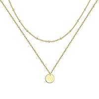 Harlorki Dainty Simple 14K Gold Plated Layered Link Chain Shiny Round Circle Pendant Necklace Fashion Jewelry Gift for Women Lady Girl