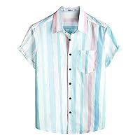 VATPAVE Mens Striped Summer Shirts Casual Button Down Short Sleeve Beach Stylish Untucked Hawaiian Shirts