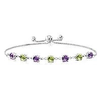 Gem Stone King 925 Sterling Silver Purple Amethyst and Green Peridot Infinity Tennis Bracelet For Women (2.67 Cttw, Gemstone February Birthstone, Round 4.5MM, Fully Adjustable Up to 9 Inch)
