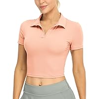 icyzone Women's Cropped Short Sleeve Polo Shirts for Workout Golf Tennis