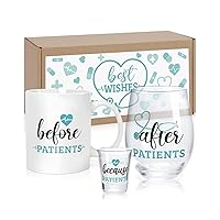 Before Patients After Patients Set Nurses Gifts 11 oz Coffee Mug 18 oz Stemless Wine Glass 2 oz Shot Glass, for Doctors Hygienists Dentist Physician Graduation Birthday Valentines Day Gift Idea