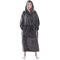 Waitu Wearable Blanket Sweatshirt Gifts for Women and Men, Warm and Cozy Giant Blanket Hoodie, Thick Flannel Blanket with Sleeves and Giant Pocket - Dark Gray