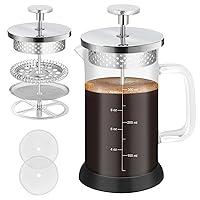 Mini French Press Coffee Maker-304 Stainless Steel Grilles, Borosilicate Glass Small Coffee Press,Non-slip Silicone Base-12 oz /350 ml with 2 Filter Screen-2 Cup Teapot