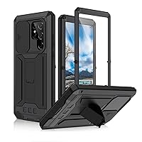 Aluminum Metal Case with Screen Protector for Samsung Galaxy S22 Case, Military Armor Heavy Duty Shockproof Kickstand Full Cover (Color : Black, Size : S22)