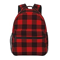 Plaid Red And Black 16 Inch Laptop Backpack Lightweight Casual Backpack For Man Woman Laptop Travel Daypacks