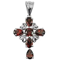 Carillon Red Garnet Natural Gemstone Round Shape Pendant 925 Sterling Silver Anniversary Jewelry