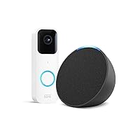 Video Doorbell, White, Works with Alexa + Introducing Echo Pop | Charcoal - Smart Home Starter Kit