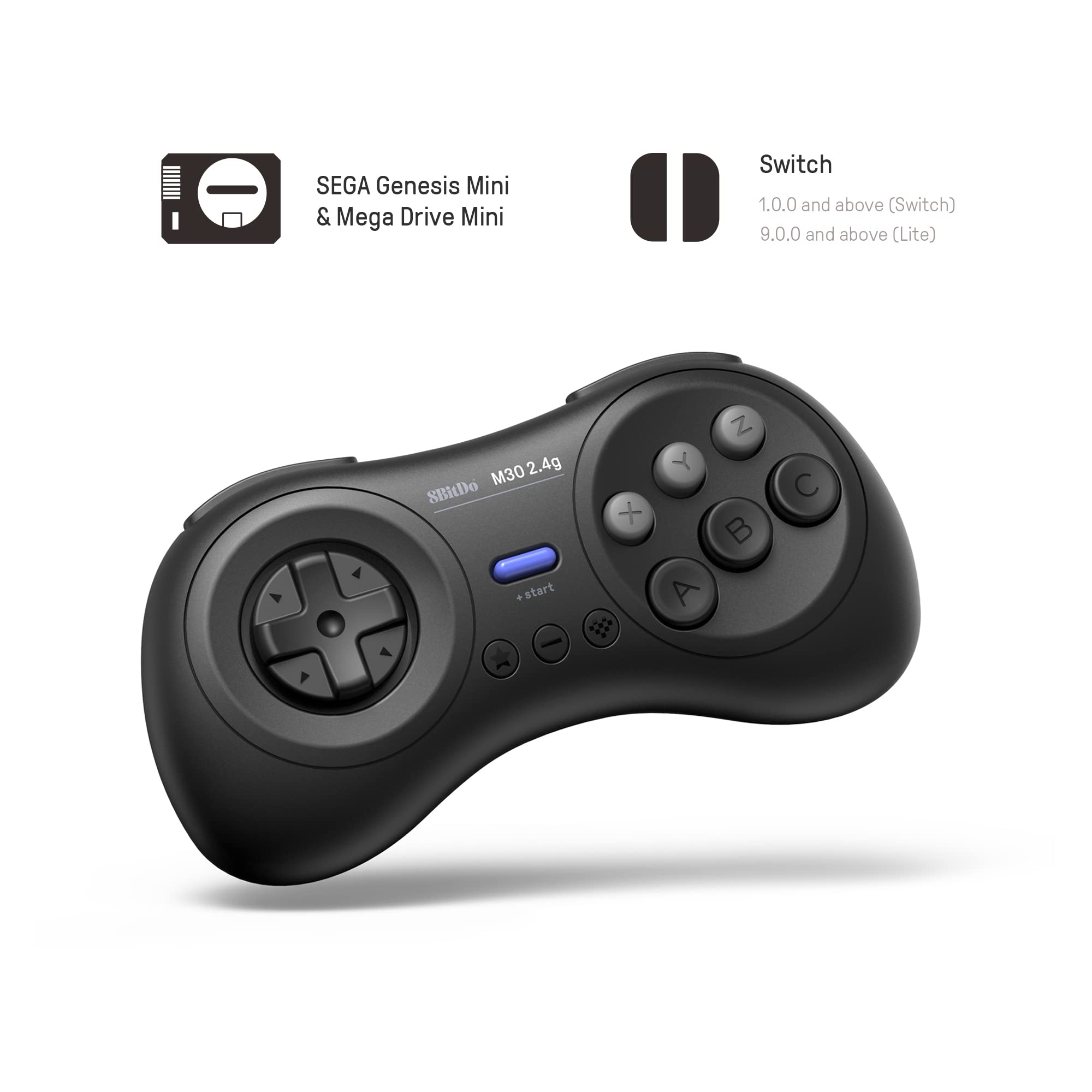 8Bitdo M30 2.4G Wireless Gamepad for Sega Genesis Mini and Mega Drive Mini and Switch with 6-Button Layout (Black)