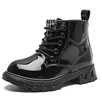 DADAWEN Boys Girls Glitter Ankle Boots Kids Lace Up Waterproof Combat Shoes With Side Zipper for Toddler/Little Kid/Big Kid