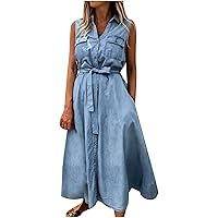 Women's Round Neck Trendy Glamorous Casual Loose-Fitting Summer Solid Color Flowy Beach Sleeveless Midi Swing Dress