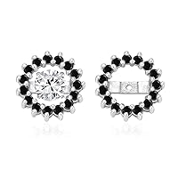 Cubic Zirconia CZ Round Removable Pave Halo Earrings Jackets For Studs Jacket Only For Women 14K Gold Plated .925 Sterling Silver Pink Black Blue Clear