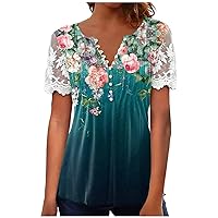 Summer Short Sleeve Going Out Tshirt Women Boho Oversized Graphic Stretch Tops for Womens Comfortable Button