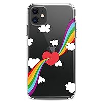 TPU Case Compatible for iPhone 13 Pro Rainbow Heart Cute Design Clear White Clouds Cute Slim fit Flexible Silicone Pride Print Colorful Man Soft Girls