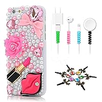 STENES Bling Case Compatible iPhone 11 - Stylish - 3D Handmade [Sparkle Series] Flowers Heart Bowknot Sexy Lips Lipstick Design Cover with Cable Protector [4 Pack] - Pink