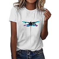 White Blouse for Women Dressy Casual Fall Tops for Women Plus Size Sexy Short Sleeve Tops Ladies Round Neck T Shirts