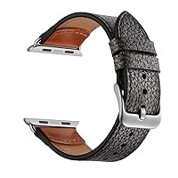 Compatible with Apple Watch Strap 44mm 42mm 40mm 38mm, Single Circle Stone Crack Genuine Leather Silver Buckle Watch Band Replacement Band Compatible with Iwatch Series 4/3/2/1 (44mm)