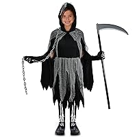 Scary Girl Grim Reaper Costume Set with Gloves and Tights for Dress Up Party - Perfect for Halloween