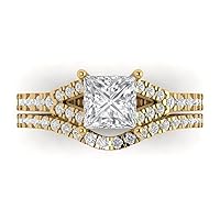 3.36 ct Princess Cut Clear Simulated Diamond 14k Yellow Gold Solitaire with Accents Wedding Engagement Promise Ring Band