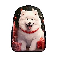 Christmas Samoyed Dog 16 Inch Backpack Adjustable Strap Daypack Laptop Double Shoulder Bag for Hiking Travel
