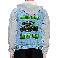 Monster Trucks Are My Jam Men's Denim Jacket - Art Jacket With Fleece Hoodie - Unique Jacket for Men